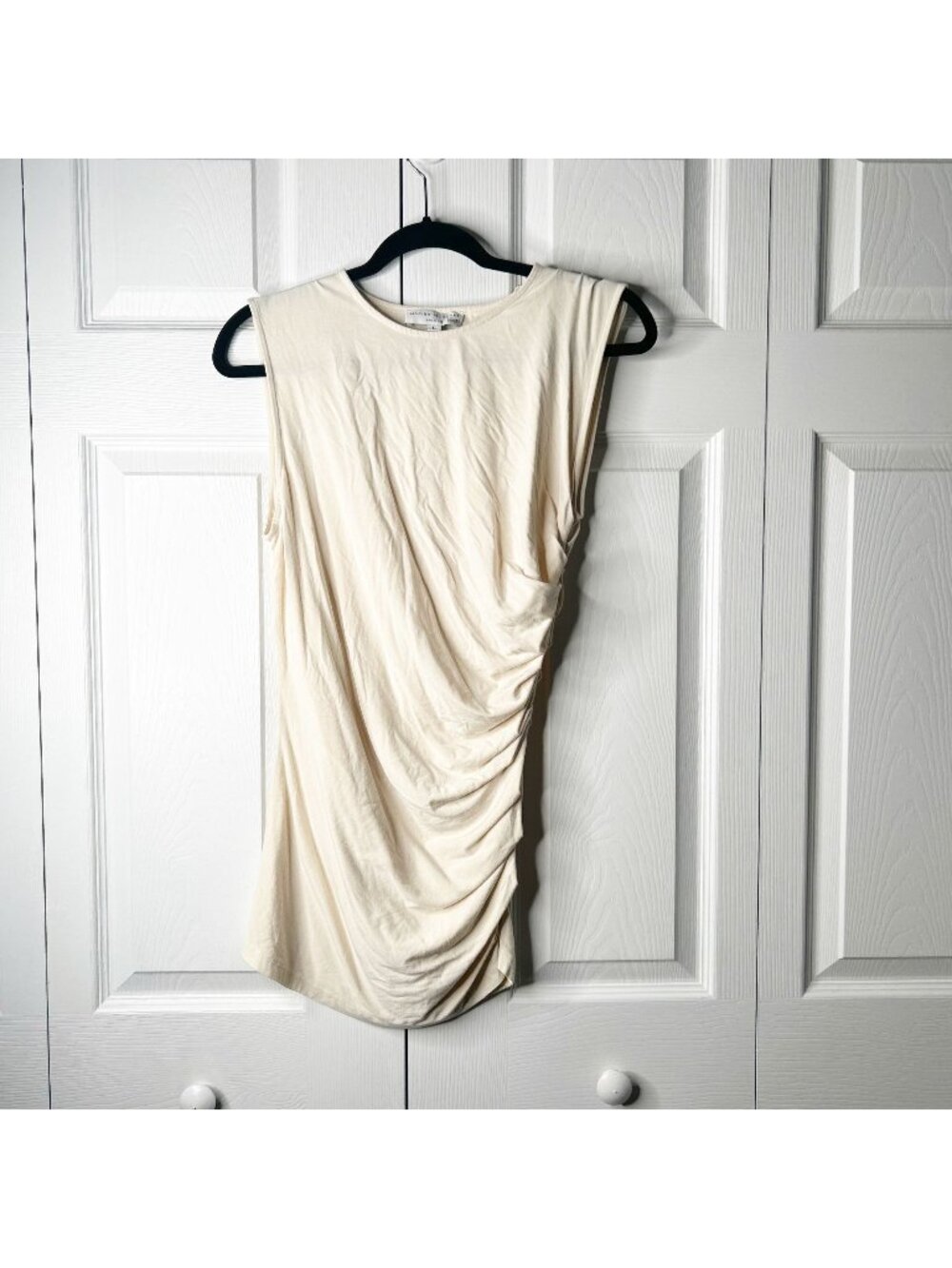 Marina Moscone Collective Cream Sleeveless Ruched Tank Top Women's Size Large L